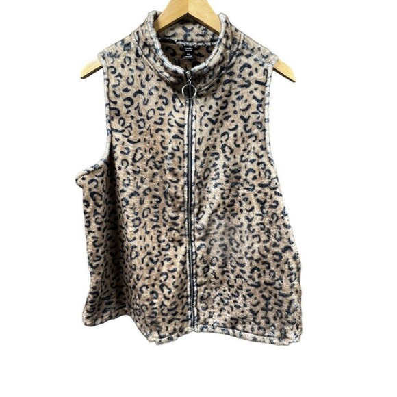 Emery Rose Vest Women 3XL Full Front Zip Leopard Print Fleece Sleeveless Outdoor - Picture 4 of 8